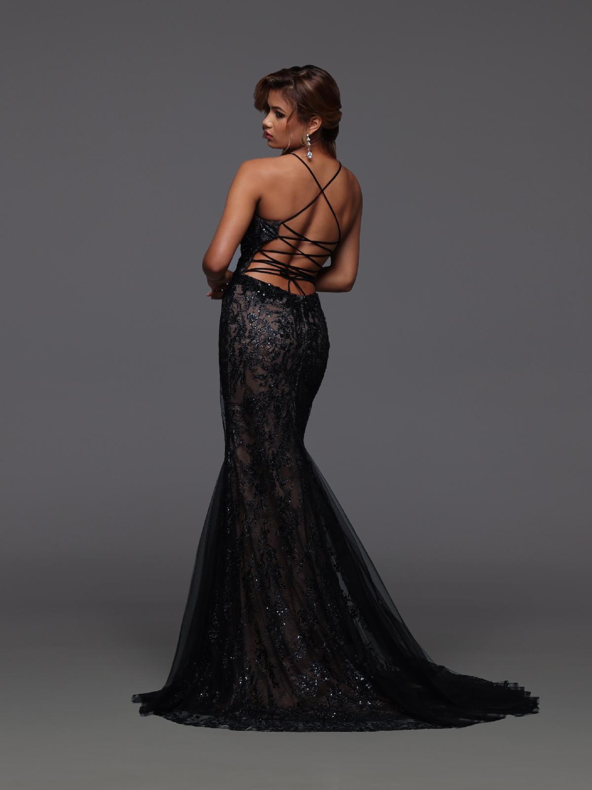 Black and Nude Lace Fitted Gown by Candice Wang