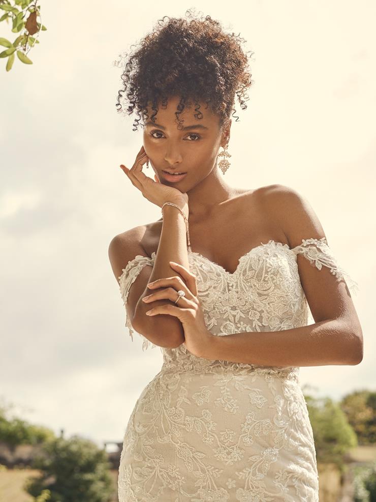 "Katell" Off-Shoulder Sweetheart Neckline Sheer Bodice Lace Wedding Dress by Maggie Sottero