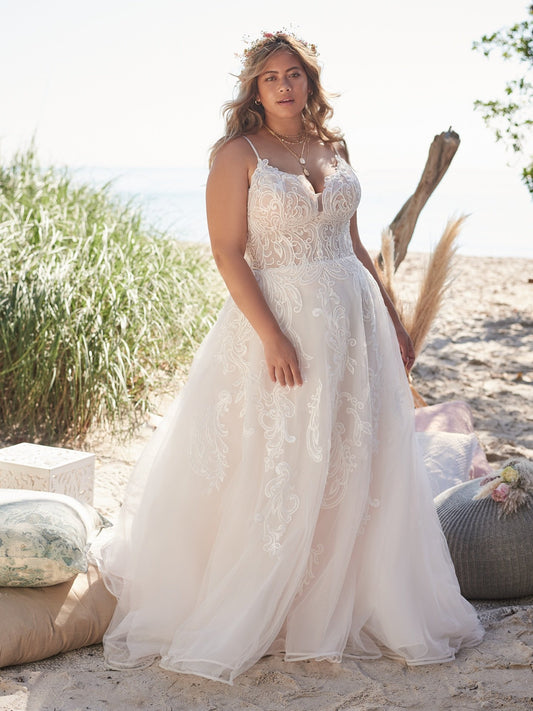 "Katiya" Sleeveless Sheer Bodice Deep Sweetheart Neckline Wedding Dress by Maggie Sottero