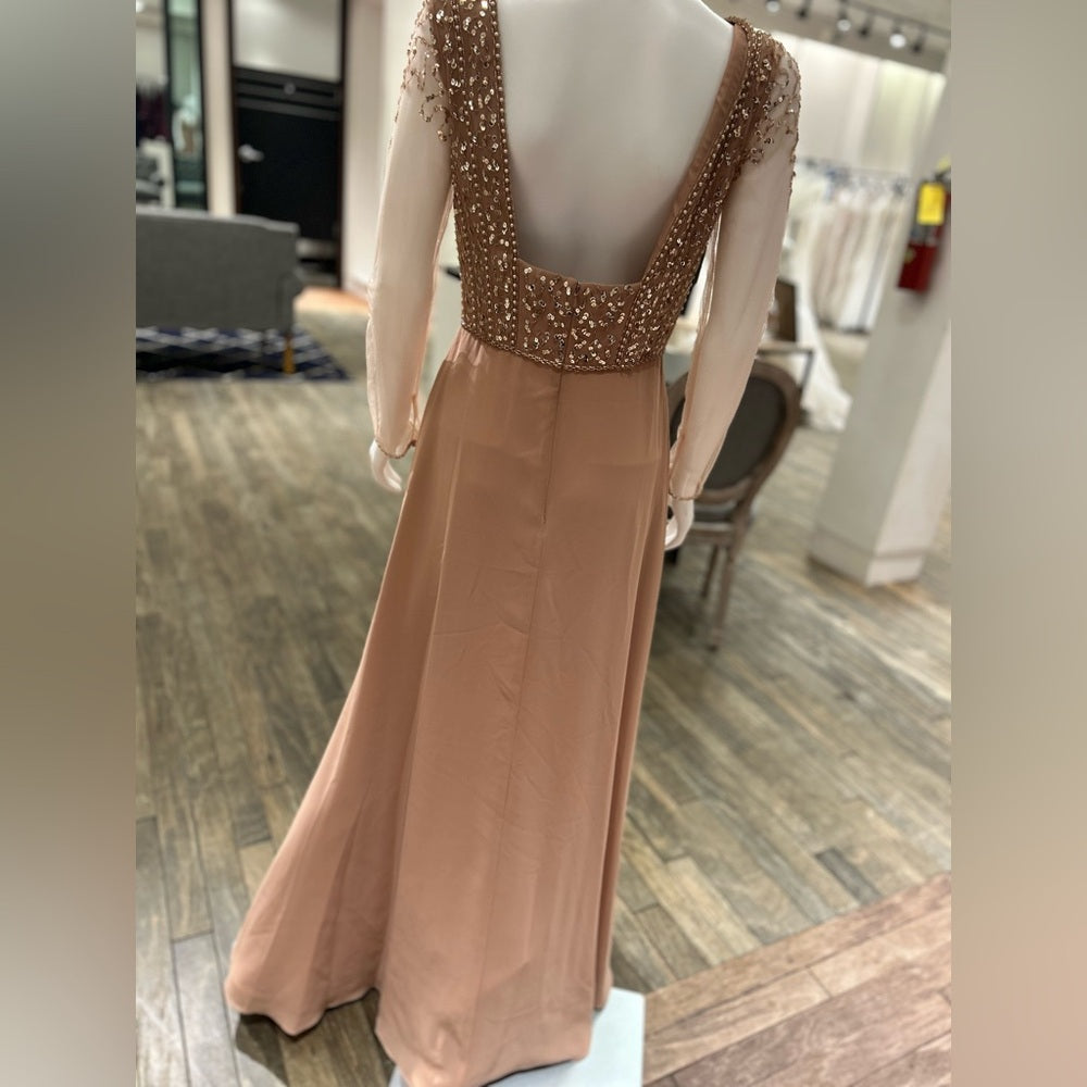 40278 Adrianna Papell A-Line Sheer Long Sleeve