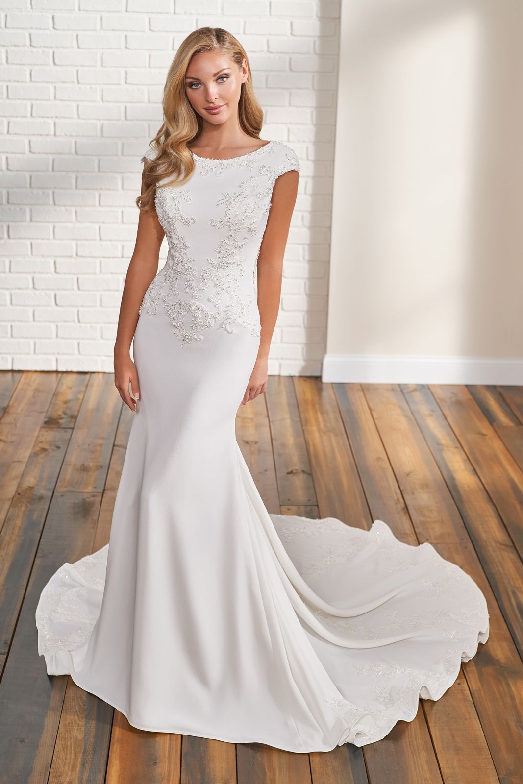 Modest Bridal by Mon Cheri TR12296 Sheer Back Scoop Neck Wedding Gown