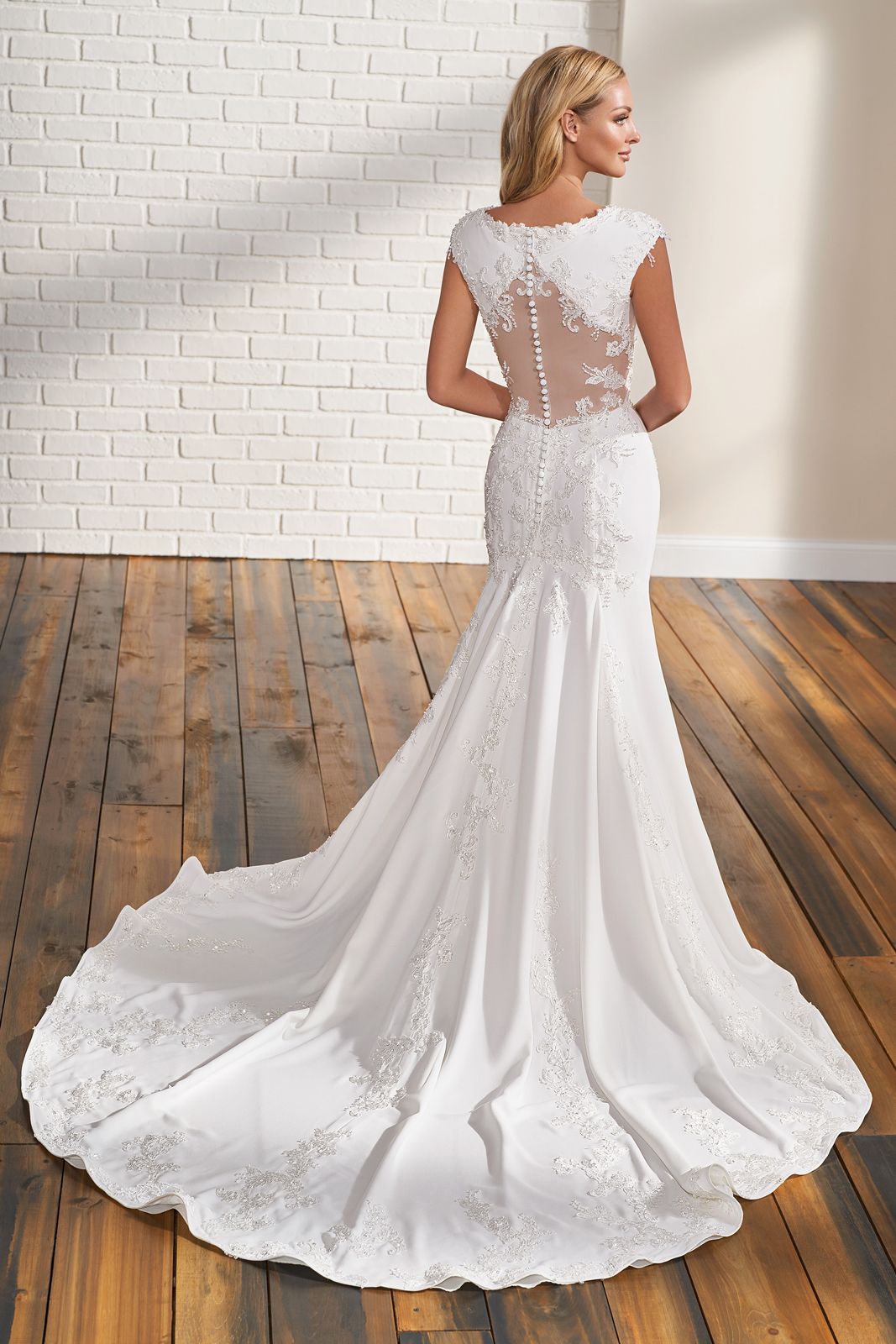 Modest Bridal by Mon Cheri TR12296 Sheer Back Scoop Neck Wedding Gown