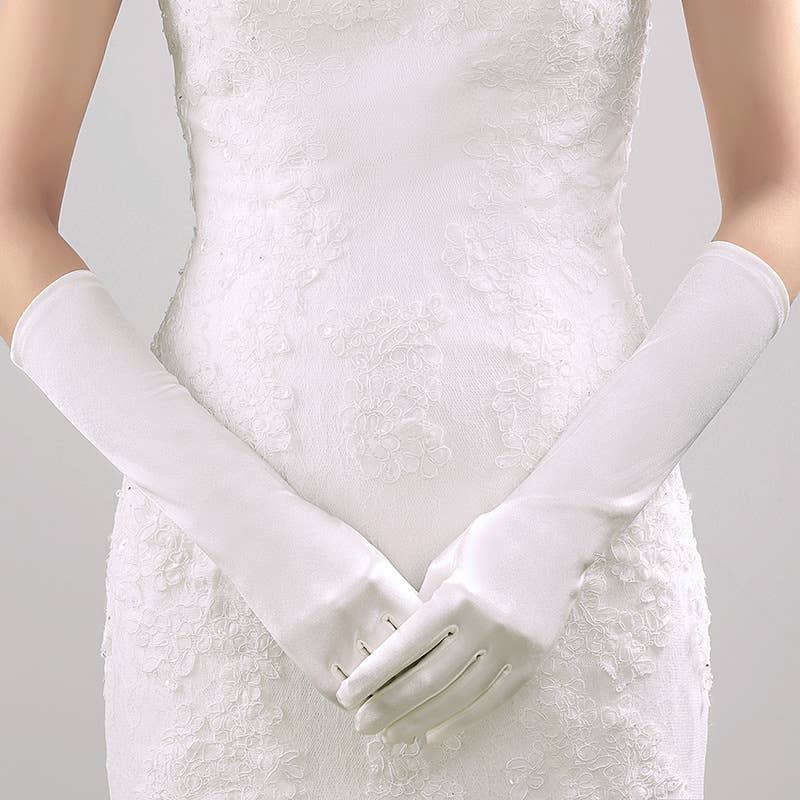 Long Satin Wedding Bridal Gloves for Event, Party, Cosplay: White