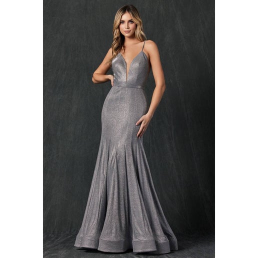 207 By Juliet Low-V Neck Glitter Prom