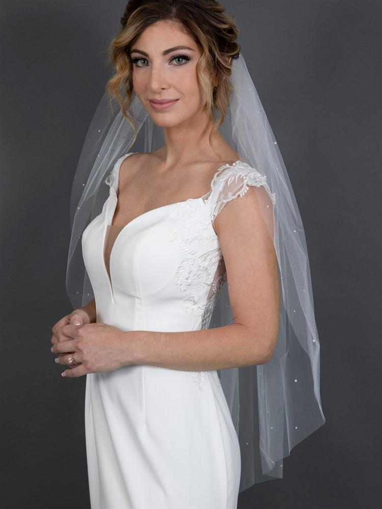 Bridal Veil with Scattered Pearls & Crystals