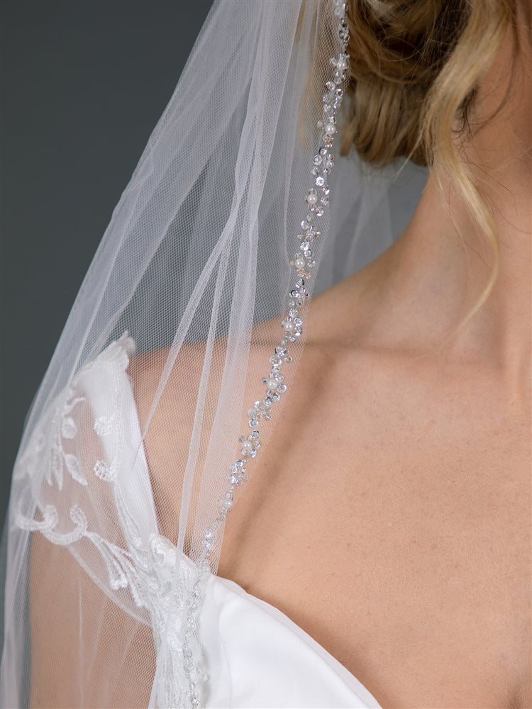 Glistening Beaded Edge with Pearls Wedding Veil