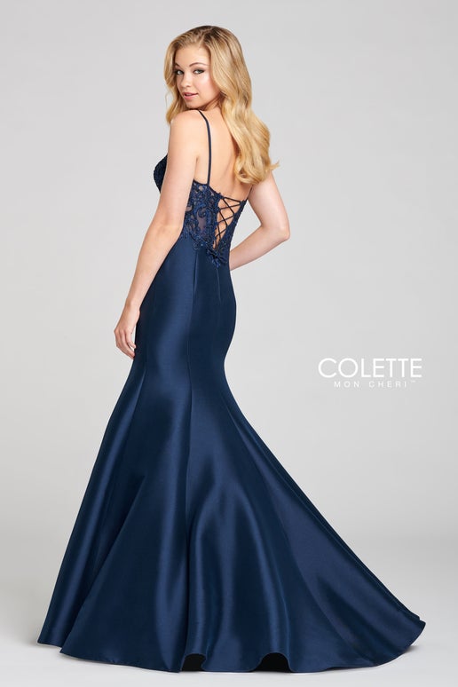 CL12112 Colette By Mon Cheri Mikado Lace Trumpet Gown