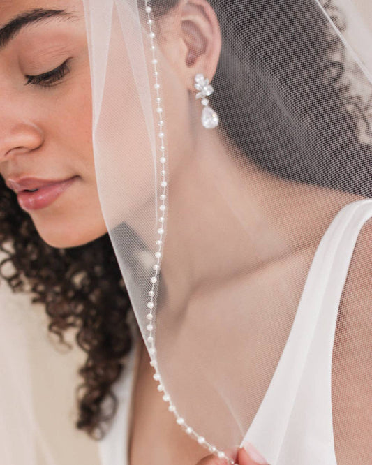 5046 Simple Pearl Edge Wedding Veil: Cathedral - 108 inches, Ivory