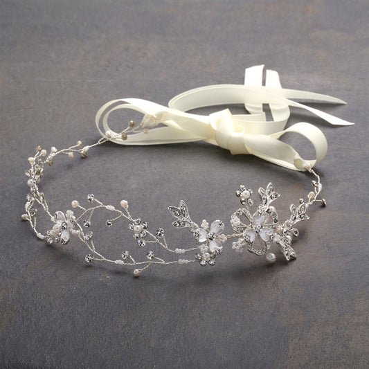 4386 Designer Handmade Bridal Headband with Painted Floral Vines