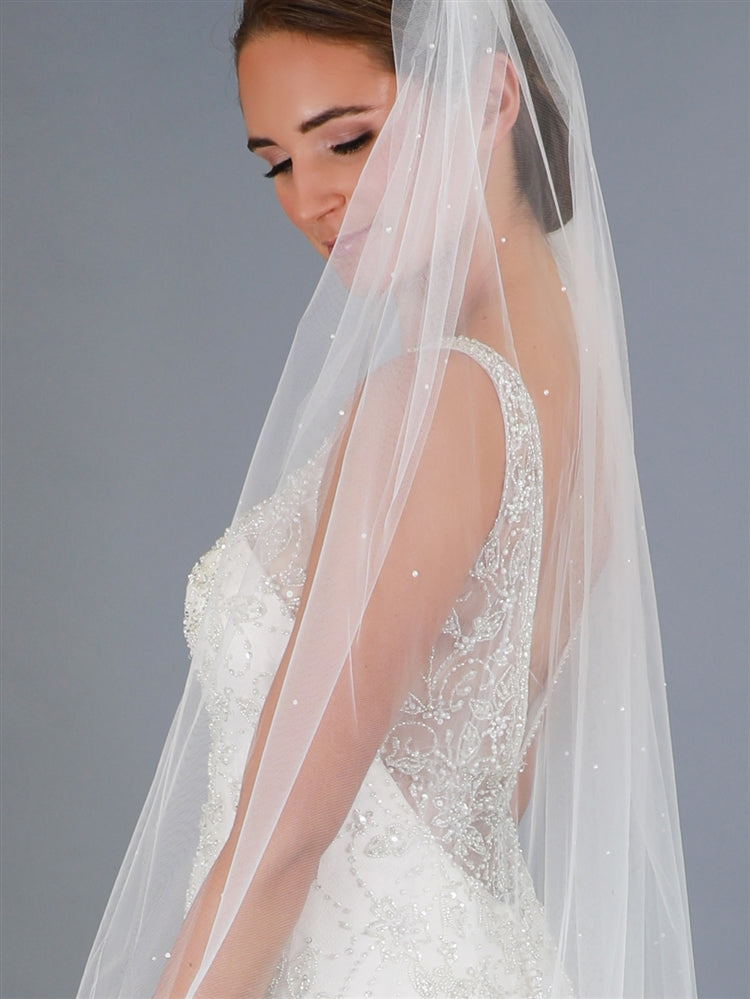 Bridal Veil with Scattered Pearls & Crystals