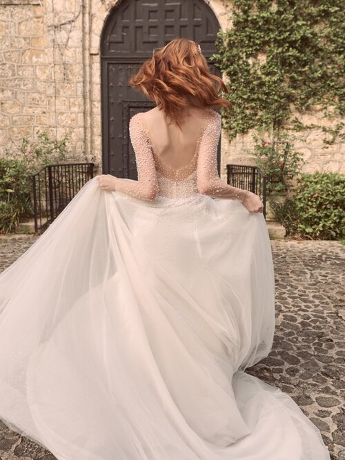 "Rosette" Illusion Long Sleeve Pearl Ballgown Wedding Dress by Maggie Sottero