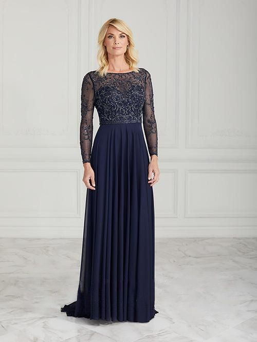 17001 Long Sleeve A-Line Size 16 Navy Blue Mother's Dress by Christina Wu