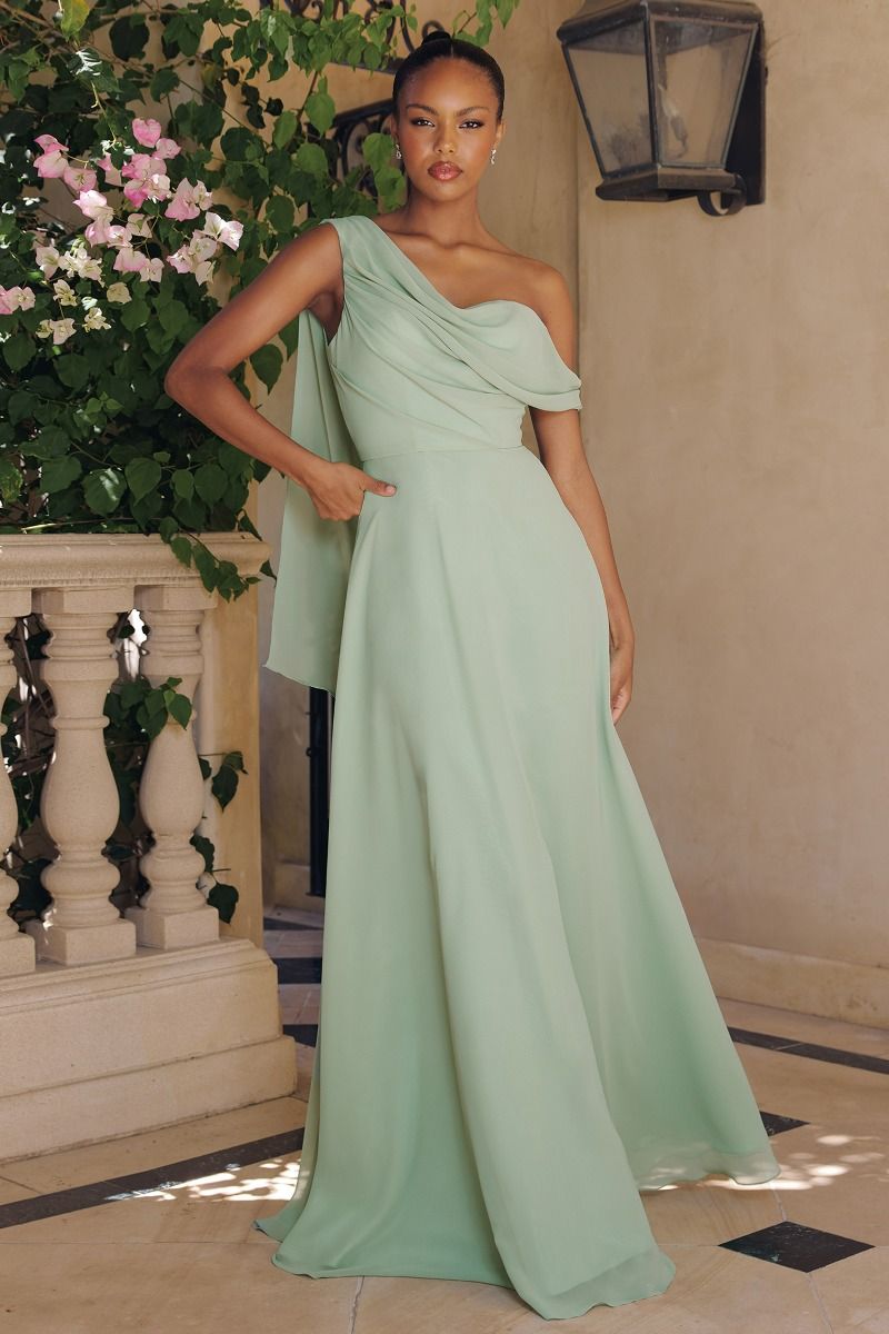 One-Shoulder Chiffon Gown