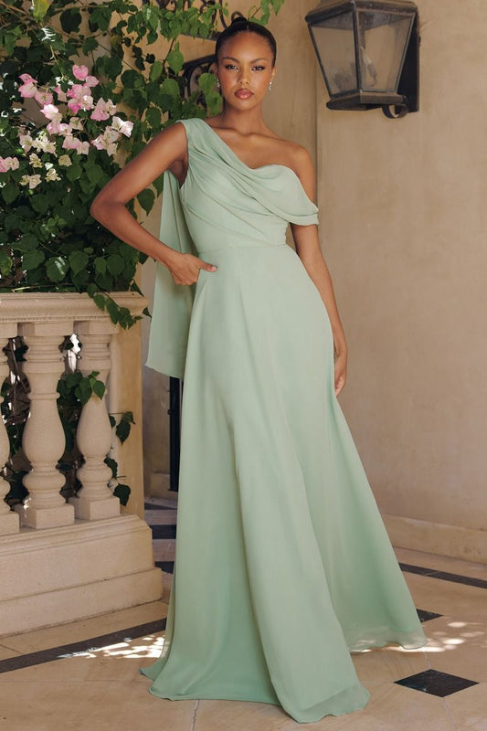 One-Shoulder Chiffon Gown