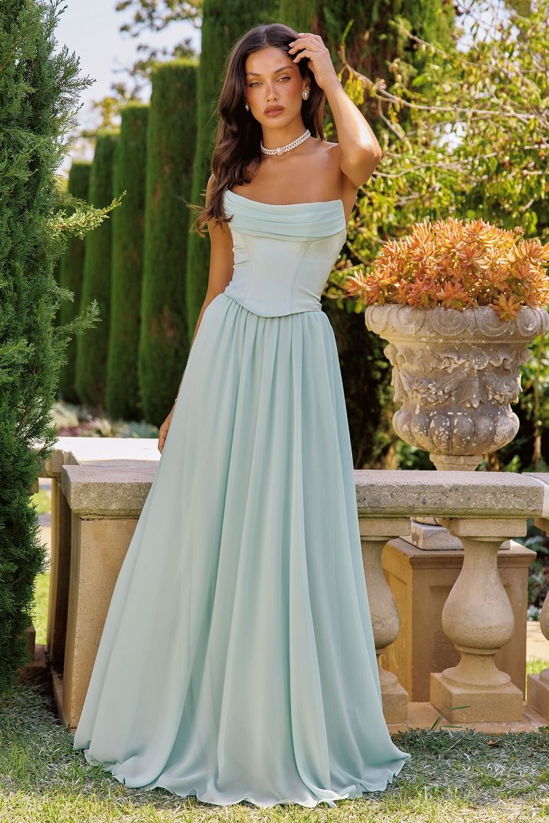 Satin Drape Chiffon Long Dress Corset