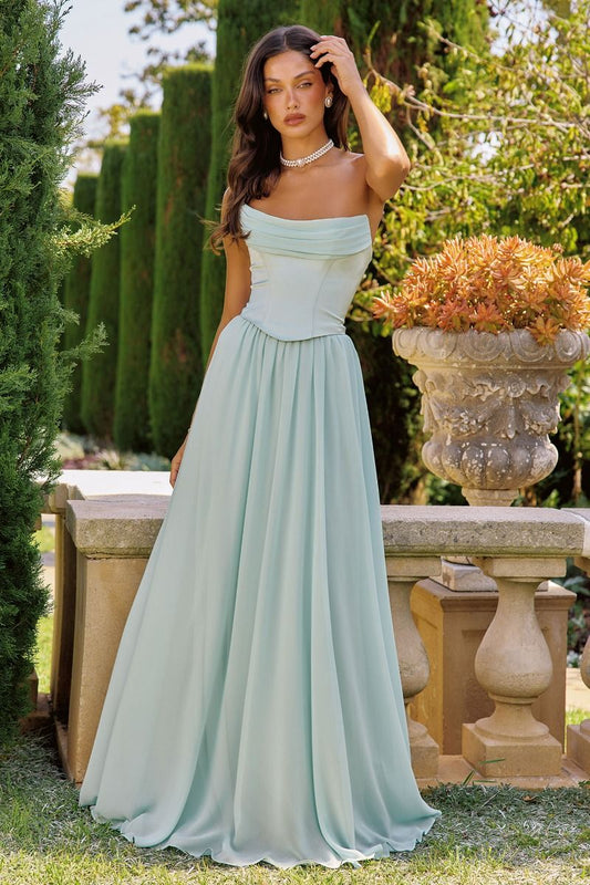 Satin Drape Chiffon Long Dress Corset