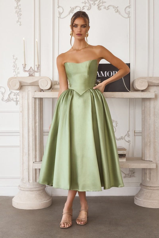 Midi Mikado Satin A-Line Dress